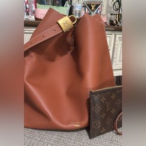 Monogram Cognac Leather Shoulder Tote